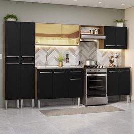 Armário de Cozinha Completa 293cm com Pia Rustic/Preto Emilly Madesa 07 Rustic/Preto