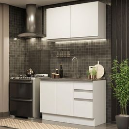 Armário de Cozinha Compacta 120cm Branco Glamy Madesa 03 Branco