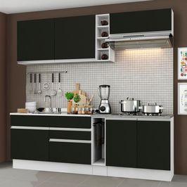 Cozinha Completa Madesa Parma com Armário e Balcão (Sem tampo e Pia) - Branco/Preto Branco/Preto