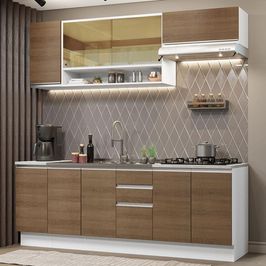 Cozinha Completa Madesa Glamy 240003 com Armário e Balcão (Sem Tampo e Pia) - Branco/Rustic Branco/Rustic
