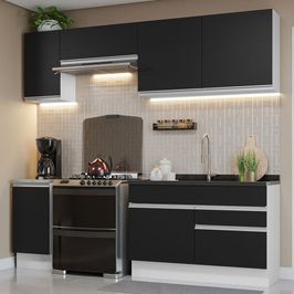 Armário de Cozinha Completa 240cm Branco/Preto Glamy Madesa 07 Branco/Preto