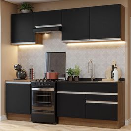 Armário de Cozinha Completa 240cm Rustic/Preto Glamy Madesa 08 Rustic/Preto
