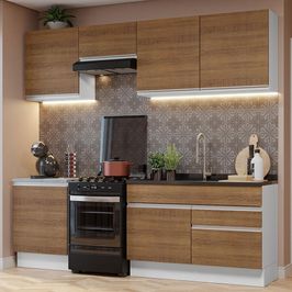 Armário de Cozinha Completa 240cm Branco/Rustic Glamy Madesa 08 Branco/Rustic