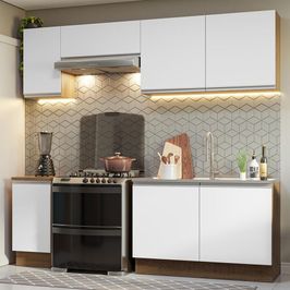 Armário de Cozinha Completa 240cm Rustic/Branco Glamy Madesa 10 Rustic/Branco