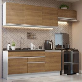 Armário de Cozinha Completa 260cm Branco/Rustic Glamy Madesa 03 Branco/Rustic