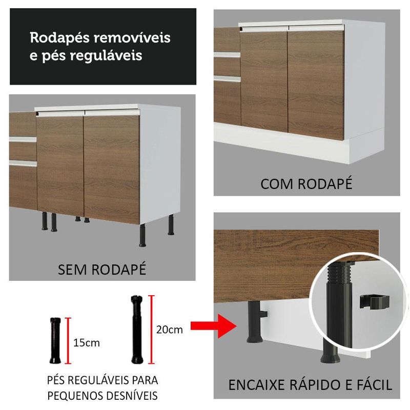 Armário de Cozinha Completa 260cm Branco/Rustic Glamy Madesa 03