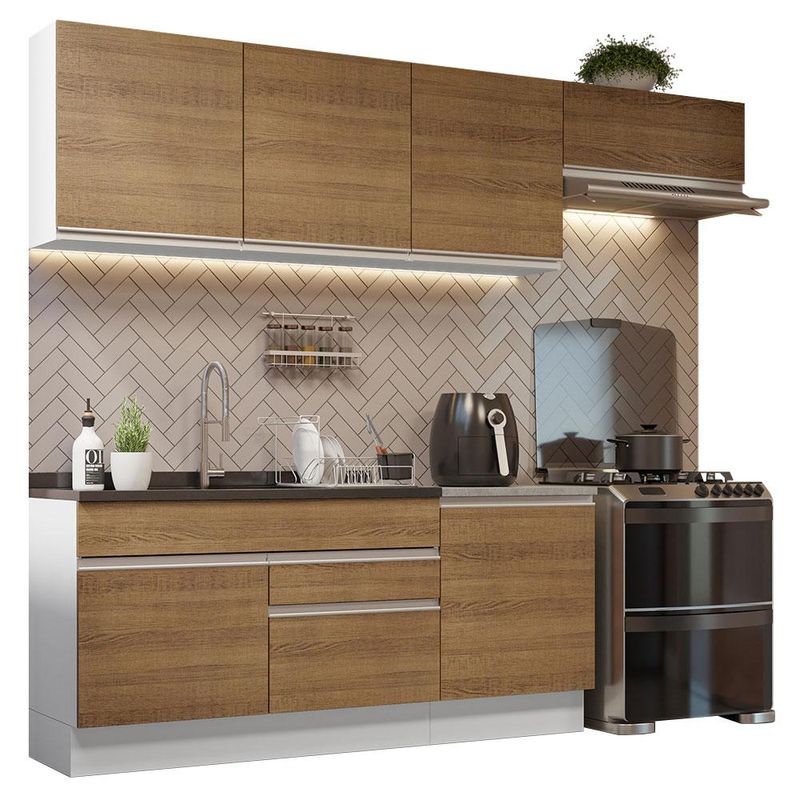 Armário de Cozinha Completa 260cm Branco/Rustic Glamy Madesa 03