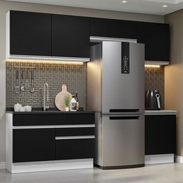 Armário de Cozinha Completa 260cm Branco/Preto Glamy Madesa 05 Branco/Preto