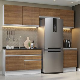 Armário de Cozinha Completa 260cm Branco/Rustic Glamy Madesa 05 Branco/Rustic