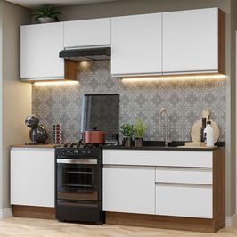 Armário de Cozinha Completa 240cm Rustic/Branco Glamy Madesa 08 Rustic/Branco