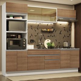 Cozinha Completa Madesa Glamy 270010 com Armário e Balcão (Sem Tampo e Pia) - Branco/Rustic Branco/Rustic