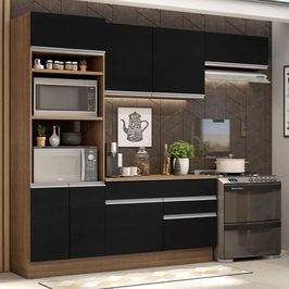 Armário de Cozinha Completa 270cm Rustic/Preto Glamy Madesa 14 Rustic/Preto