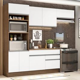 Armário de Cozinha Completa 270cm Rustic/Branco Glamy Madesa 14 Rustic/Branco