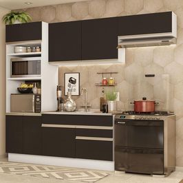Armário de Cozinha Completa 270cm Branco/Preto Glamy Madesa 15 Branco/Preto