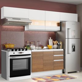 Armário de Cozinha Compacta 280cm Branco/Rustic/Branco Marina Madesa 01 Branco/Rustic/Branco