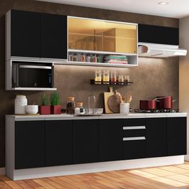Cozinha Completa Madesa Genova com Armário e Balcão (Sem Tampo e Pia) Branco/Preto