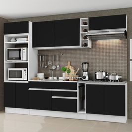 Cozinha Completa Madesa Vicenza com Armário e Balcão (Sem Tampo e Pia) Branco/Preto