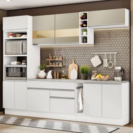 Cozinha Completa Madesa Vicenza com Armário e Balcão + Tampo - Branco/Branco/Crema Branco/Branco/Crema