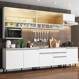Cozinha Completa Madesa Verona com Armário e Balcão (Sem Tampo e Pia) - Branco Branco