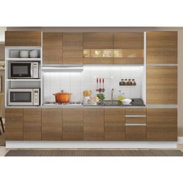 Cozinha Completa Madesa Olimpia 3 Gavetas 14 Portas (Sem Tampo e Pia) - Branco/Rustic Branco/Rustic