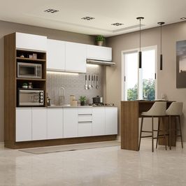 Cozinha Completa Madesa Glamy 315002 com Armário, Balcão e Bancada (Sem Tampo e Pia) - Rustic/Branco Rustic/Branco