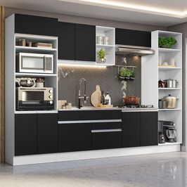 Armário de Cozinha Completa 330cm Branco/Preto Glamy Madesa 03 Branco/Preto