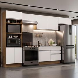 Cozinha Completa Madesa Glamy 350001 com Armário e Balcão (Sem Tampo e Pia) - Rustic/Branco Rustic/Branco
