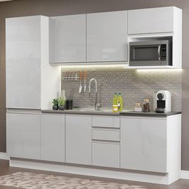 Cozinha Completa 100% MDF Madesa Acordes 240001 com Armário e Balcão - Frentes Branco Brilho Branco