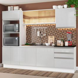 Cozinha Completa Madesa 100% MDF Acordes com Armário e Balcão Portas Branco Brilho (Sem Tampo e Pia) Branco