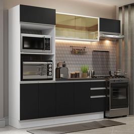 Armário de Cozinha Completa 100% MDF 250cm Branco/Preto Acordes Madesa 04 Branco/Preto