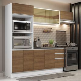 Cozinha Completa 100% MDF Madesa Acordes 250004 com Armário e Balcão (Com Tampo) - Branco/Rustic Branco/Rustic