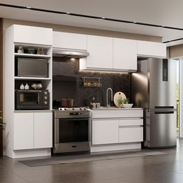 Cozinha Completa Madesa Glamy 350001 com Armário e Balcão (Sem Tampo e Pia) - Branco Branco