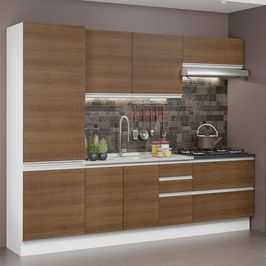 Cozinha Completa 100% MDF Madesa Acordes 260001 com Armário e Balcão - Branco/Rustic Branco/Rustic