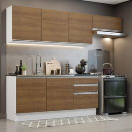 Cozinha Completa 100% MDF Madesa Acordes 260003 com Armário e Balcão - Branco/Rustic Branco/Rustic