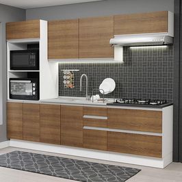 Cozinha Completa 100% MDF Madesa Acordes 270006 com Armário e Balcão - Branco/Rustic Branco/Rustic