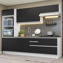 Armário de Cozinha Completa 100% MDF 270cm Branco/Preto Acordes Madesa 06 Branco/Preto