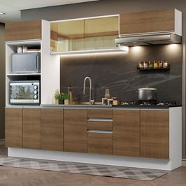 Cozinha Completa 100% MDF Madesa Acordes 270007 com Armário e Balcão - Branco/Rustic Branco/Rustic