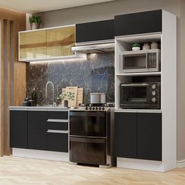 Armário de Cozinha Completa 100% MDF 270cm Branco/Preto Acordes Madesa 08 Branco/Preto