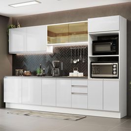 Cozinha Completa 100% MDF Madesa Acordes 310001 com Armário e Balcão - Frentes Branco Brilho Branco