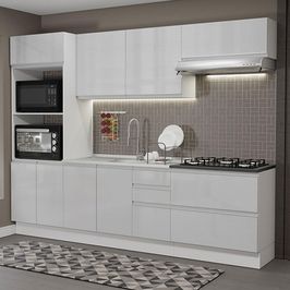 Cozinha Completa 100% MDF Madesa Acordes 270006 com Armário e Balcão - Frentes Branco Brilho Branco