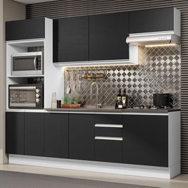 Armário de Cozinha Completa 100% MDF 250cm Branco/Preto Acordes Madesa 03 Branco/Preto