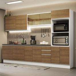 Cozinha Completa 100% MDF Madesa Acordes 310001 com Armário e Balcão - Branco/Rustic Branco/Rustic