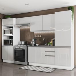 Cozinha Completa Madesa 100% MDF Acordes 2 Gavetas 11 Portas Branco Brilho (Sem Tampo e Pia) Branco/Rustic