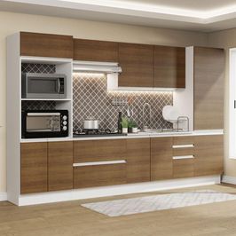 Cozinha Completa 100% MDF Madesa Acordes 330005 com Armário e Balcão - Branco/Rustic Branco/Rustic