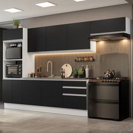 Armário de Cozinha Completa 100% MDF 330cm Branco/Preto Acordes Madesa 06 Branco/Preto