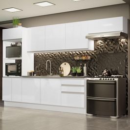 Cozinha Completa 100% MDF Madesa Acordes 330006 com Armário e Balcão - Frentes Branco Brilho Branco