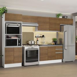 Cozinha Completa Madesa 100% MDF Acordes Com Armário e Balcão - Rustic/Branco Rustic/Branco