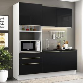 Armário de Cozinha Compacta 180cm Branco/Preto Lux Madesa 01 Branco/Preto