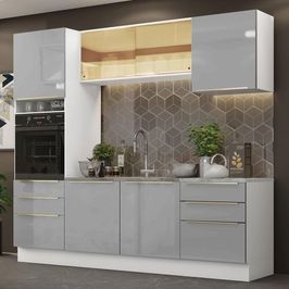 Cozinha Completa Madesa Lux 240002 com Armário e Balcão - Branco/Cinza Branco/Cinza