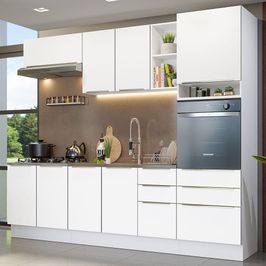 Armário de Cozinha Completa 260cm Branco Veludo Lux Madesa 08 Branco